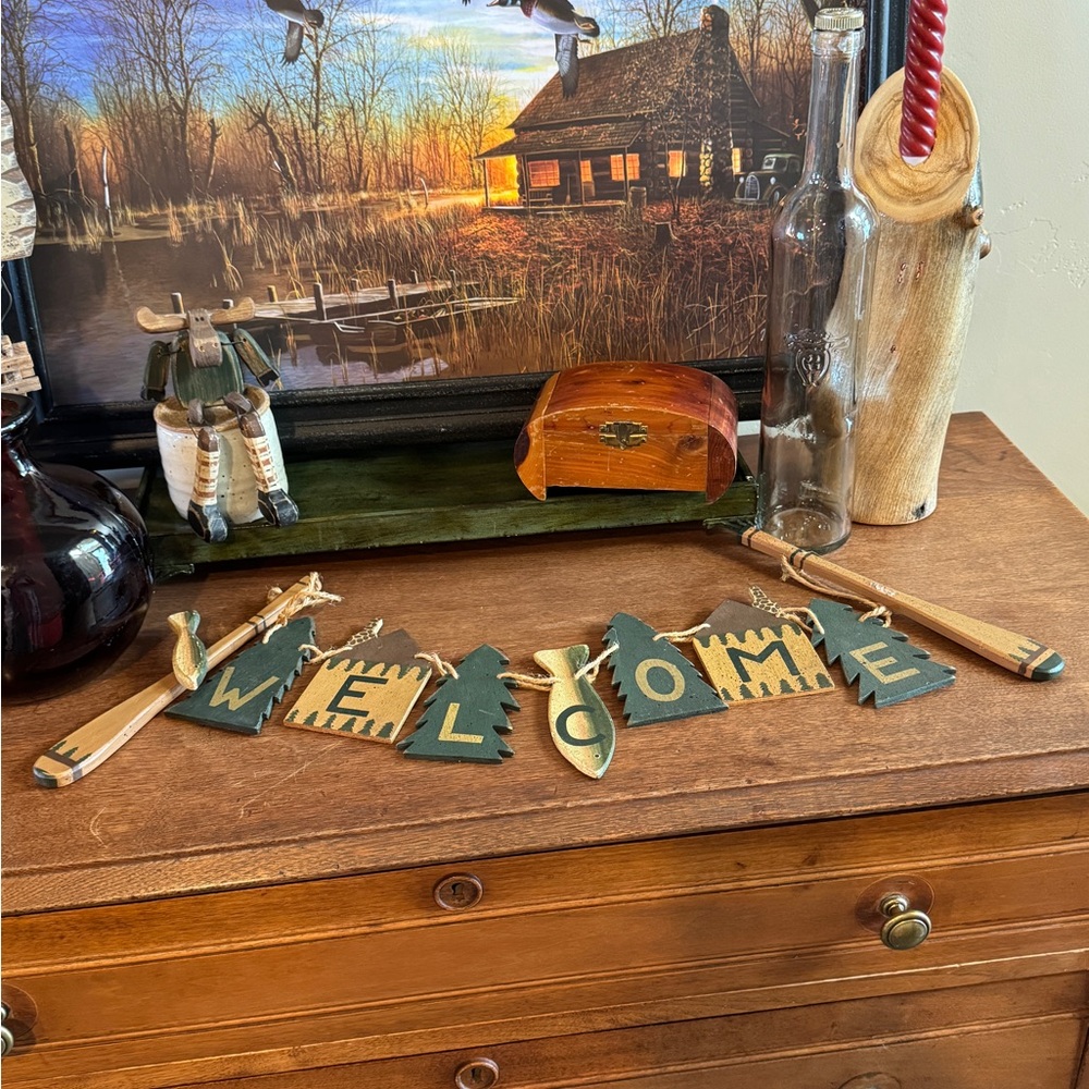 Rustic Cabin Wooden Welcome Sign Oars Fish Vintage Grandpa Fishing Decor - Picture 14 of 17